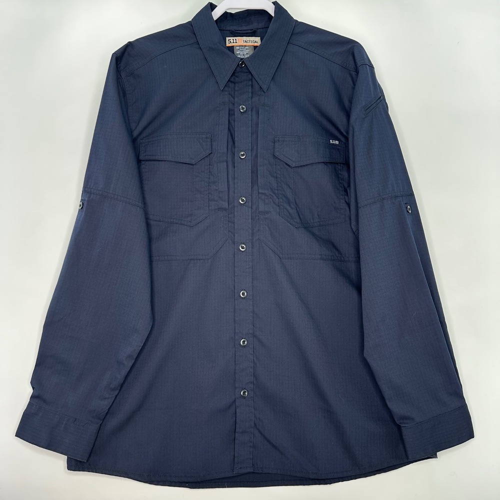 5.11 Tactical Long Sleeve Button Up Shirt Men Navy Blue Ripstop Chest Pockets XL